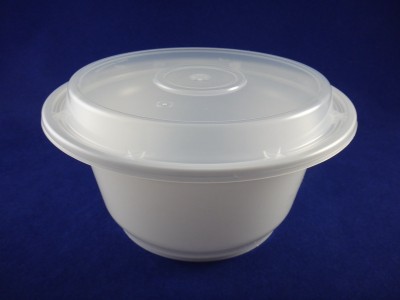 HC-1100 FBM PP Round White Container with clear PP lid, 1,100 ml